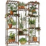 Bamworld Plant Stand Indoor Outdoor Tall Plant Shelf for Multiple Plants Pots Wood Flower Stand Large Flower Holder for Living Room, Patio, Balcony, Garden Decor, Brown