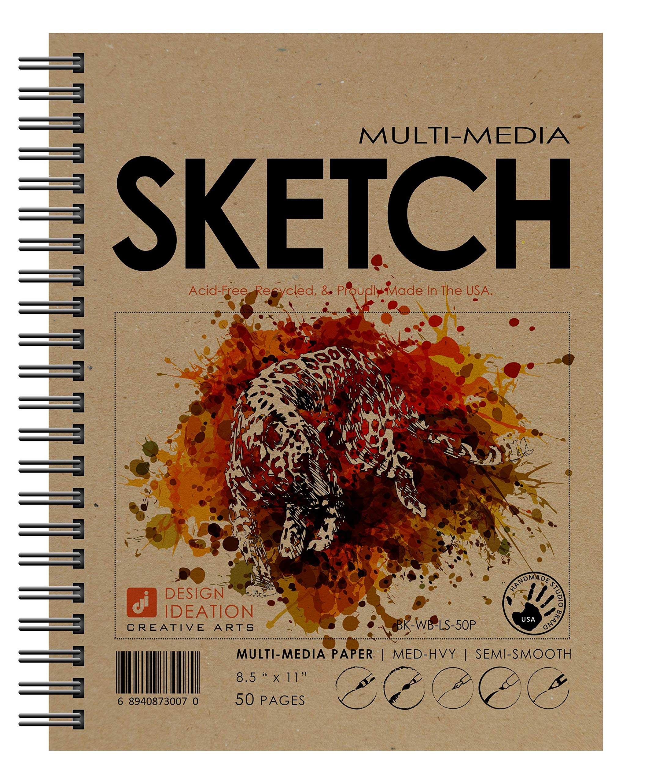 Design IdeationBrand Multi-Media Sketchbook : Premium Paper Creative Project Book for Pencil, Ink, Marker, Charcoal and Watercolor Paints. Great for Art, Design and Education. (8.5" x 11")