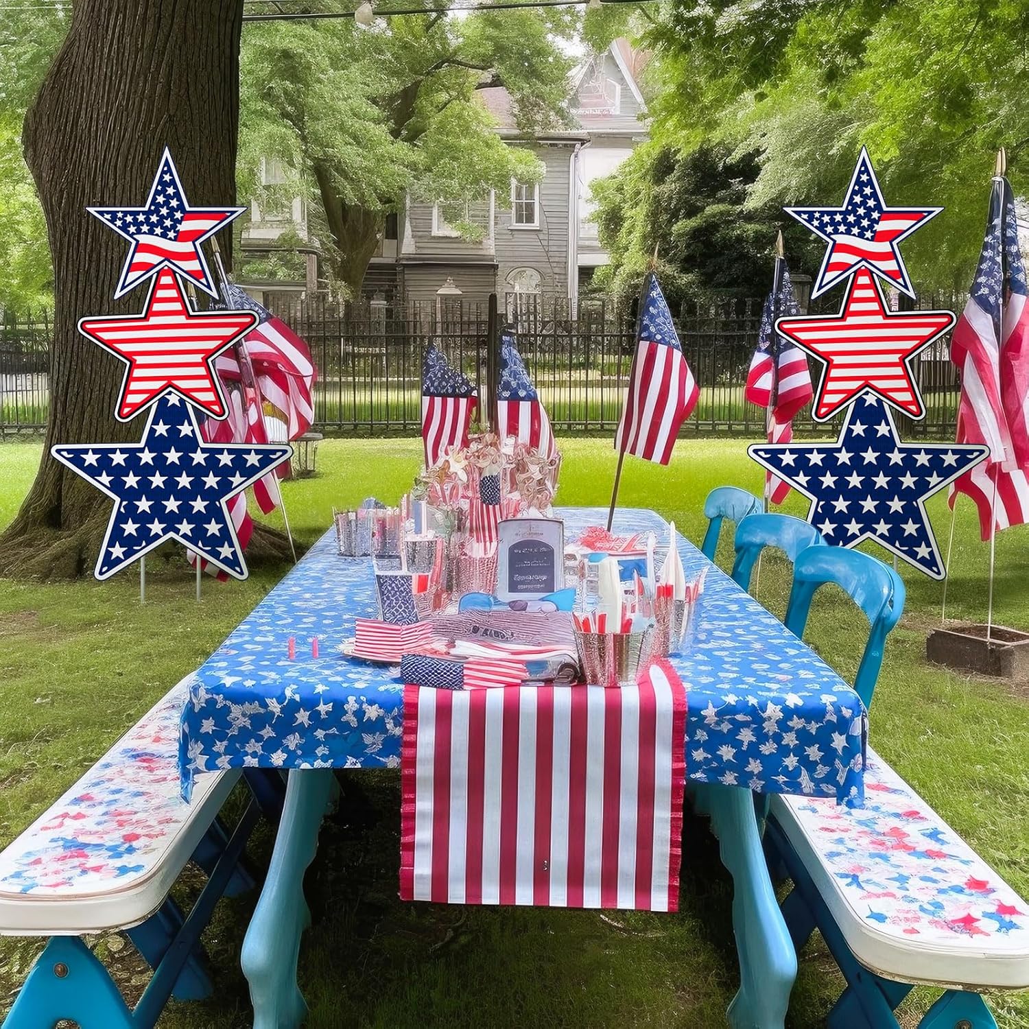 Thyle 2 Pcs Large 4th of July Front Porch Decoration Outdoor Independence Day Porch Sign with American Flag Red White Blue Patriotic Star Yard Garden Stakes for Door Patio Lawn 250th Anniversary Decor