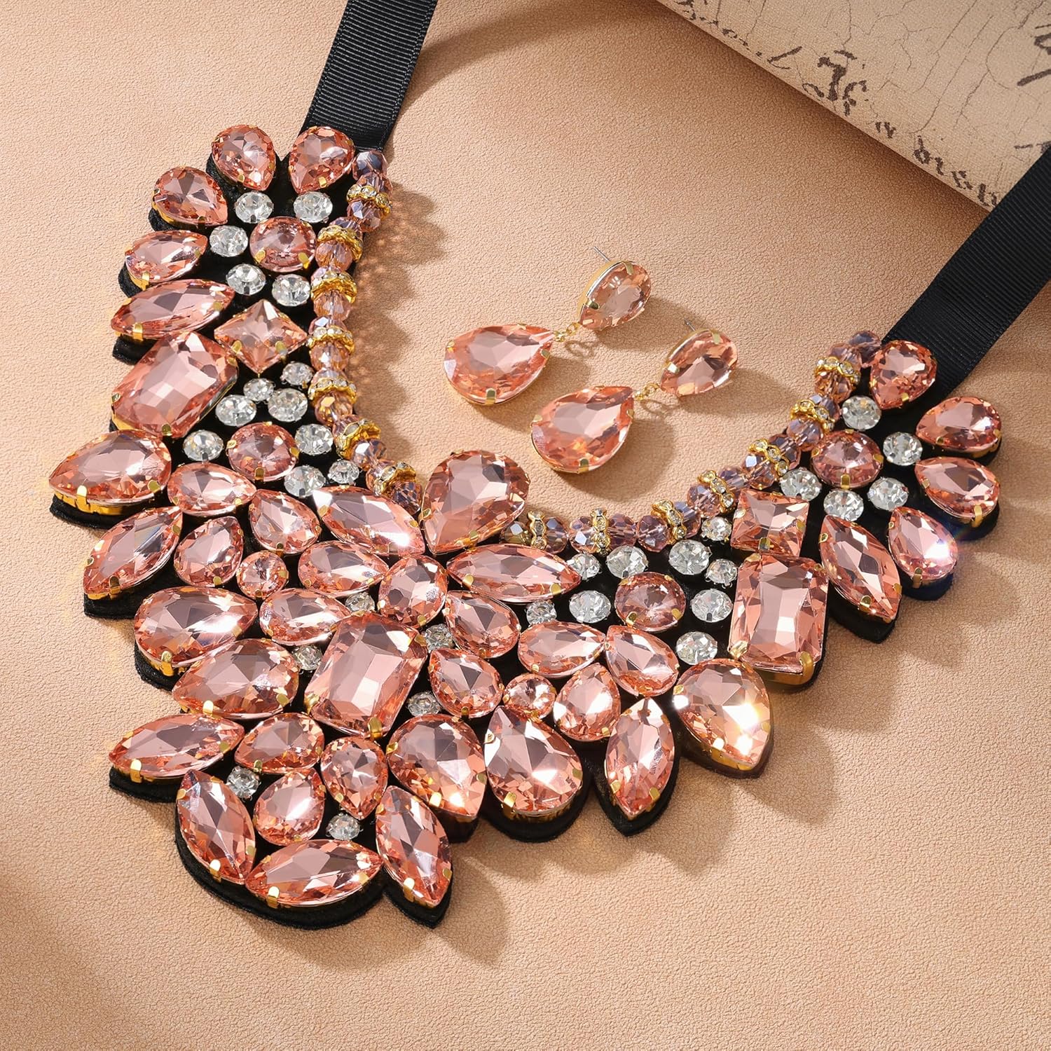 Flyonce Costume Jewelry for Women, 9 Colors Rhinestone Crystal Statement Necklace Earrings Set - Image 5