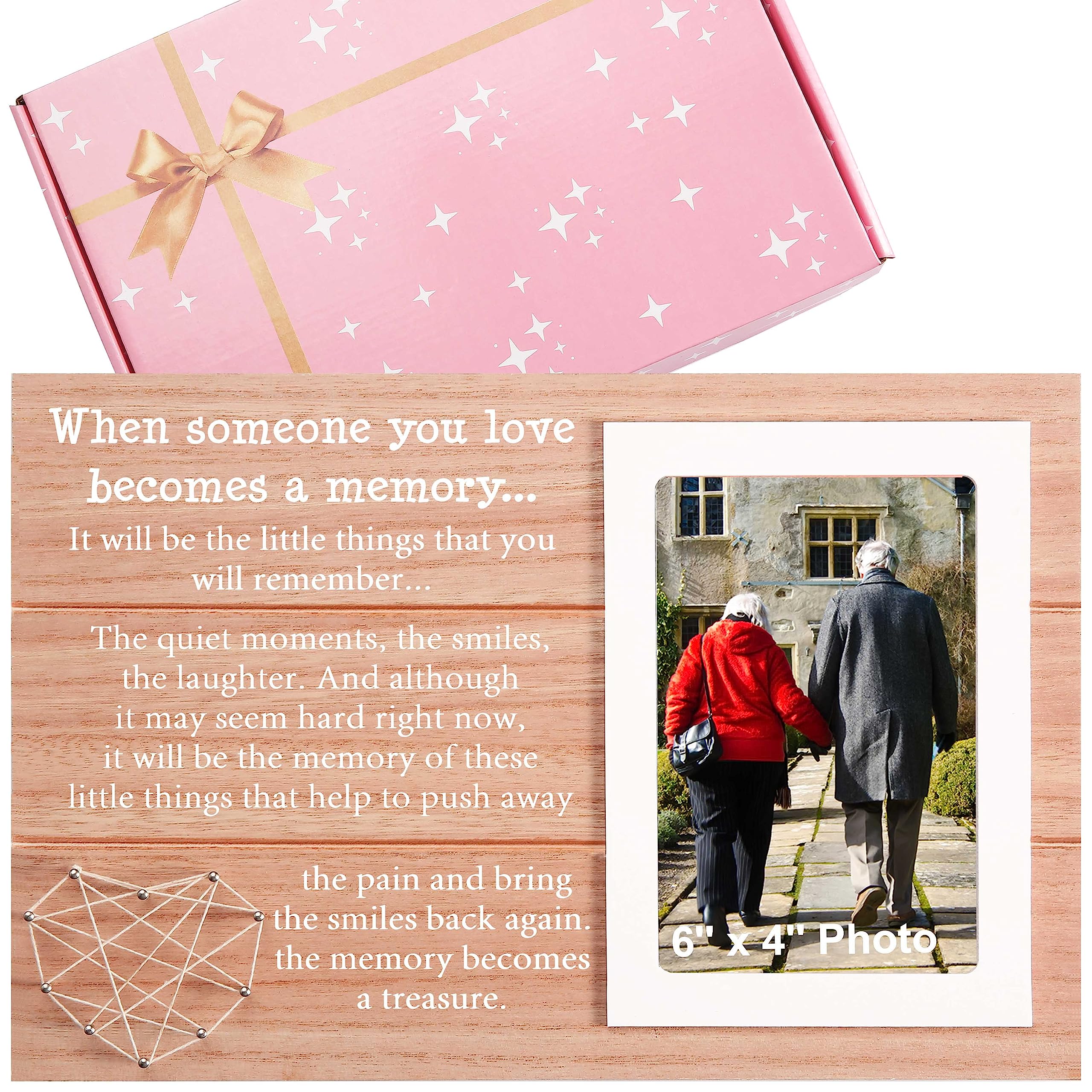 Butterfly Memorial Picture Photo Frame - 11.81'' W x 7.87'' H (Holds 4'' x 6'' Photo) - Pink Heart - Rustic Style - Wall Mount - Sympathy & Memorial Occasion