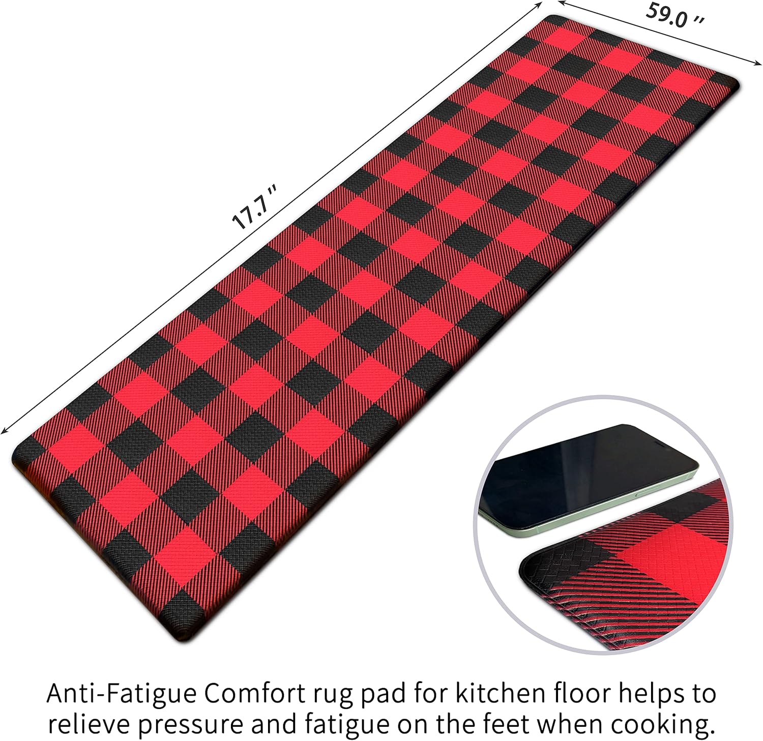 EARTHALL Christmas Kitchen Mat Cushioned Anti-Fatigue Floor Mat, Waterproof Non-Slip Kitchen Rug Ergonomic Comfort Standing Mat for Kitchen, Home, Office, Sink, Laundry, (Red & Black, 17.3"x59") : Home & Kitchen
