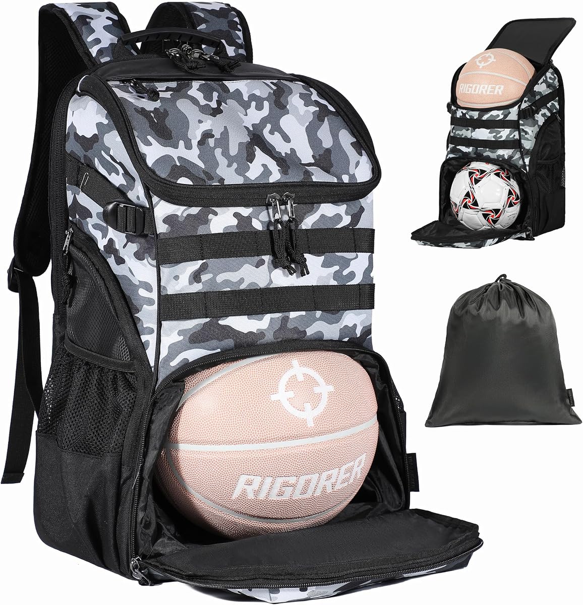 Mochila con bolsa de baloncesto con soporte para pelota, mochila multideportiva para fútbol, voleibol, casco de béisbol