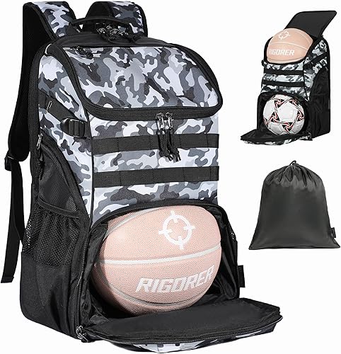 Miniatura 8 de Mochila grande de baloncesto para hombres, mujeres y niños, bolsa de baloncesto con compartimento para bolas, bolsa para zapatos, capacidad de 35