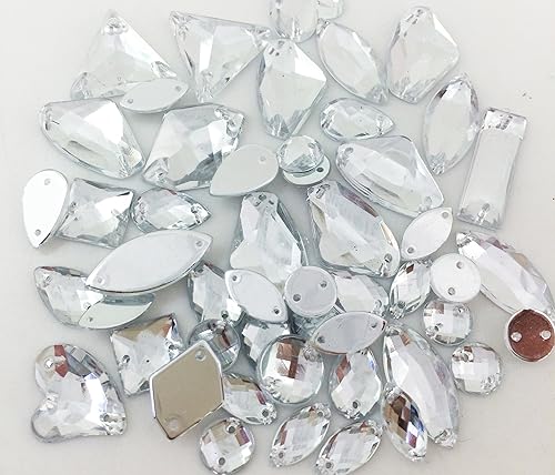 PEPPERLONELY 50 unidades de color púrpura AB para coser en forma mixta y tamaño con parte trasera plana facetados cristales acrílicos rimonas, 7