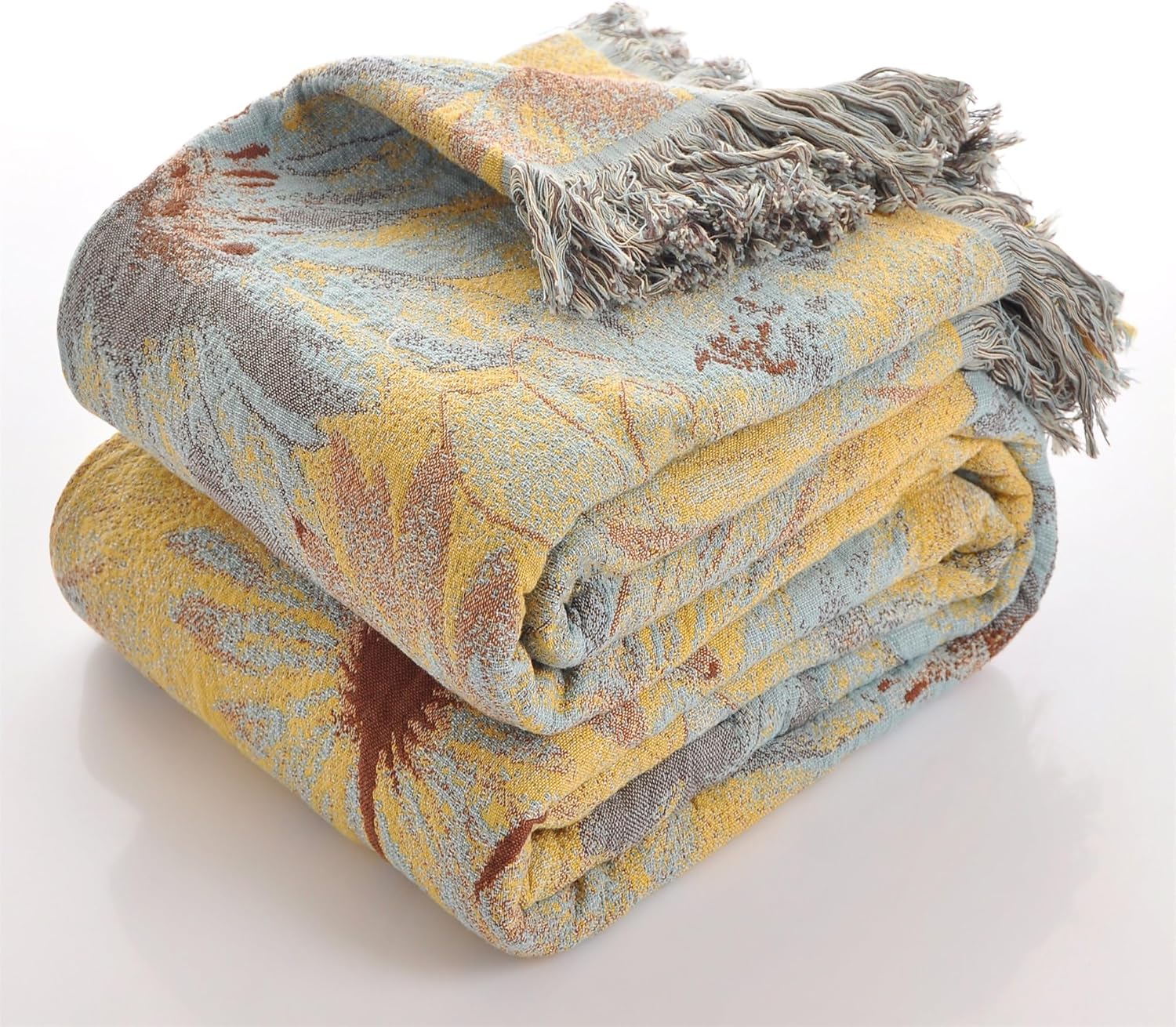 SHUOKUNCO Boho Cotton Throw Blankets for Bed Couch, 100% Soft Cozy Cotton Blanket Rustic Quilt 60"x80", Reversible Muslin Farmhouse Blankets for Armchair,Picnic,Sofa,Couch