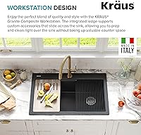 Vista 4 de KRAUS Bellucci Workstation 33" Single Bowl Granite Kitchen Sink in Metallic Black w/Accessories, KGTW2-33MBL, Includes Dish Drainer/Dish Drying Rack