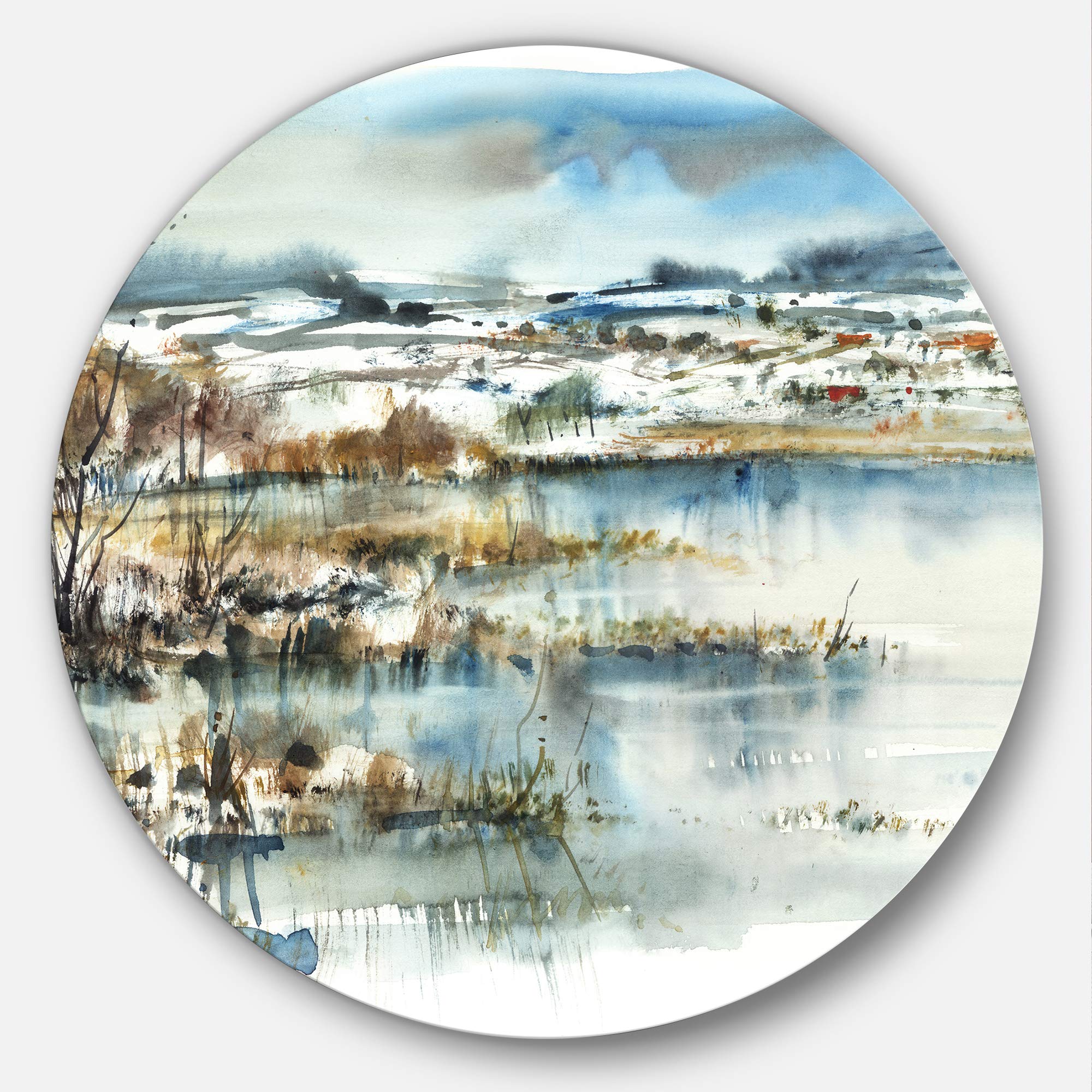 Amazon.co.jp: Designart ワイド ブルー ウィンター レイク 水彩 風景