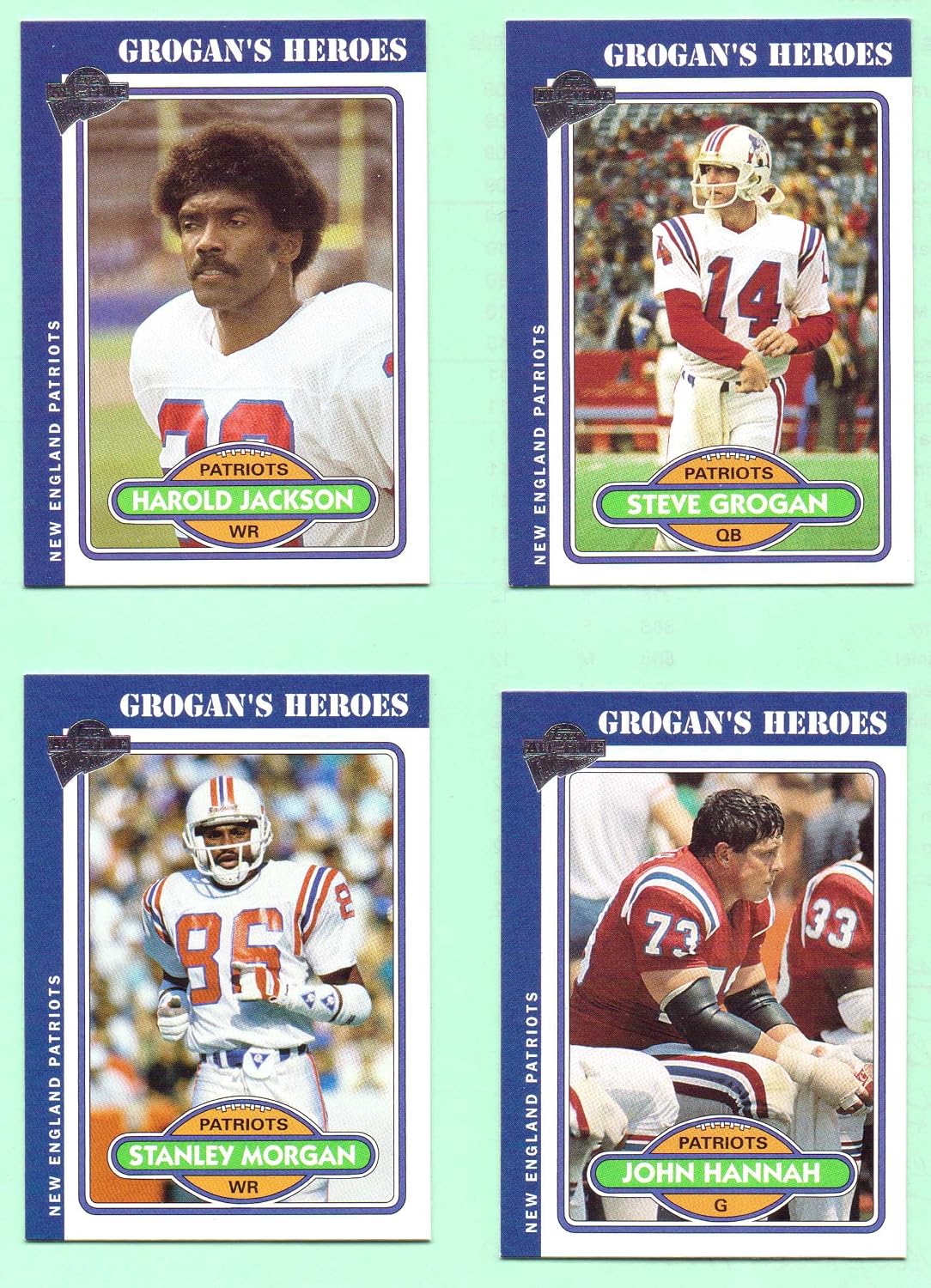 Steve Grogan, John Hannah, Harold Jackson, Stanley Morgan 2004 Topps All Time Fan Favorites Grogan's Heroes 4 Card Set - New England Patriots