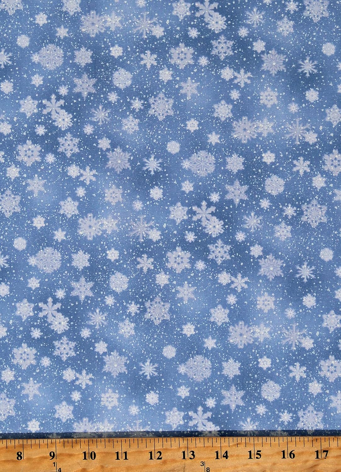 Cotton Landscape Medley Snowflakes Snow Winter Holidays Christmas Blue Cotton Fabric Print by The Yard (532SILVER)