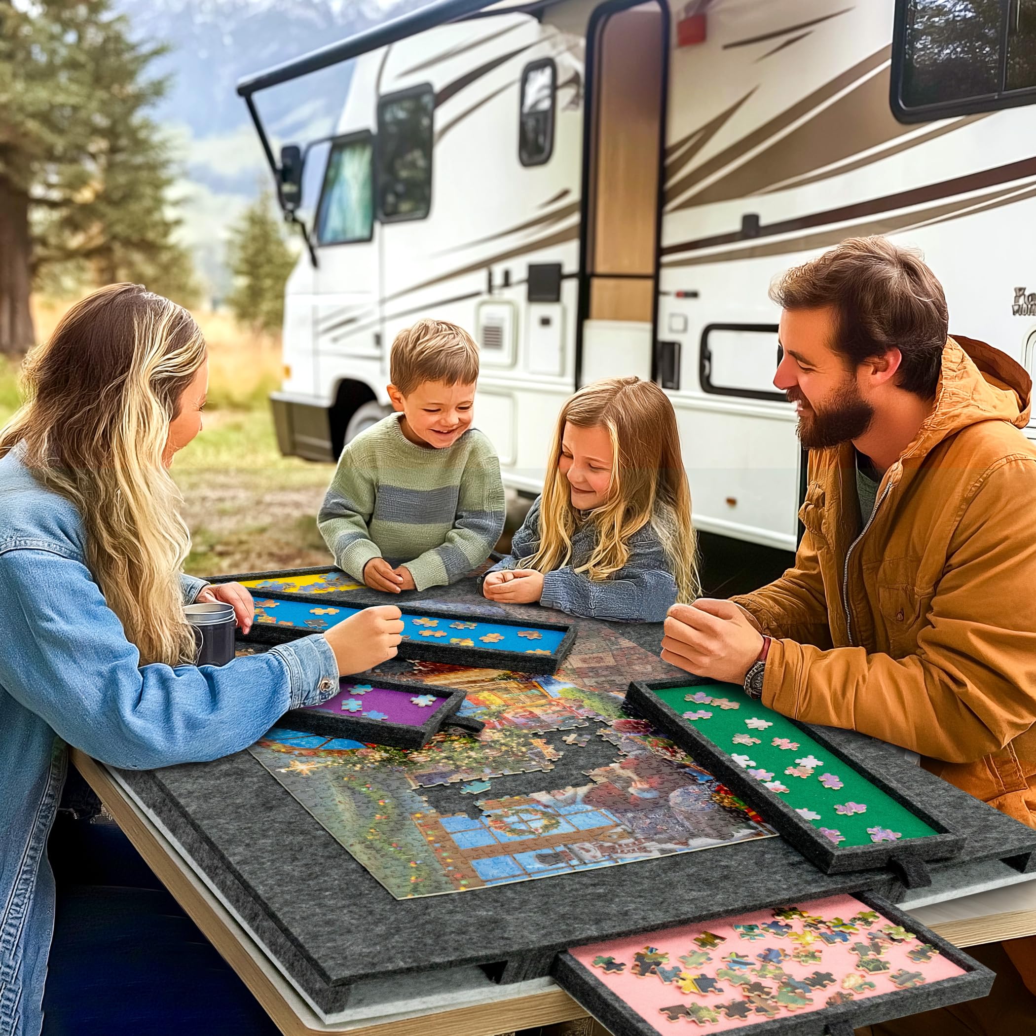 Lavievert Puzzle pliable avec 6 compartiments de tri, table portable légère avec tapis, planche en feutre pour ranger des puzzles