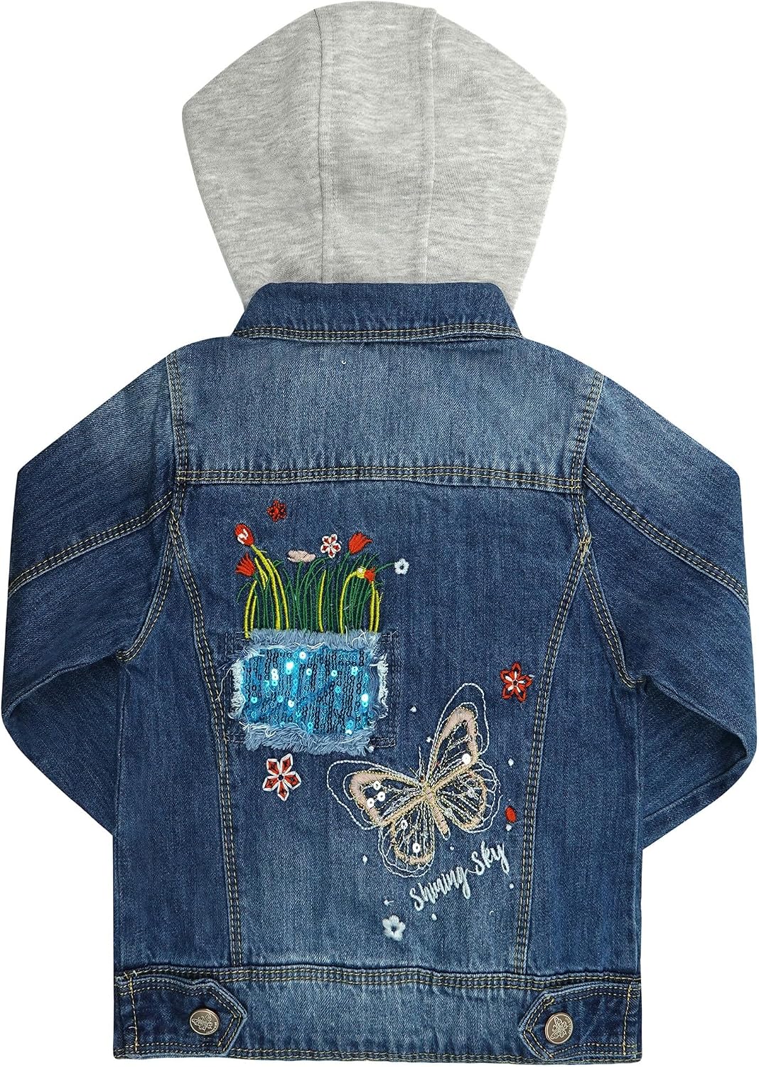 Toddler Big Girls Spring Autumn Denim Coats,Butterfly Blue Hooded Outerwear Kids Jackets