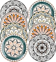 Vista 7 de Foraineam 8 platos de ensalada, platos de postre florales de porcelana de 8.5 pulgadas, coloridos juegos de platos redondos para almuerzo, ensalada