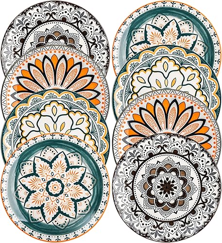 Miniatura 7 de Foraineam 8 platos de ensalada, platos de postre florales de porcelana de 8.5 pulgadas, coloridos juegos de platos redondos para almuerzo, ensalada,