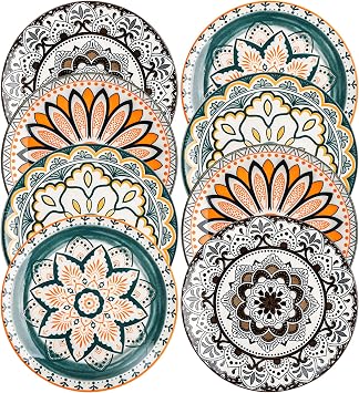 Foraineam 8 Pieces Salad Plates, 8.5 Inch Porcelain Floral Dessert Plates, Colorful Round Lunch Plate Sets for Appetizer Salad Fruit Snack, Dishwasher and Microwave Safe