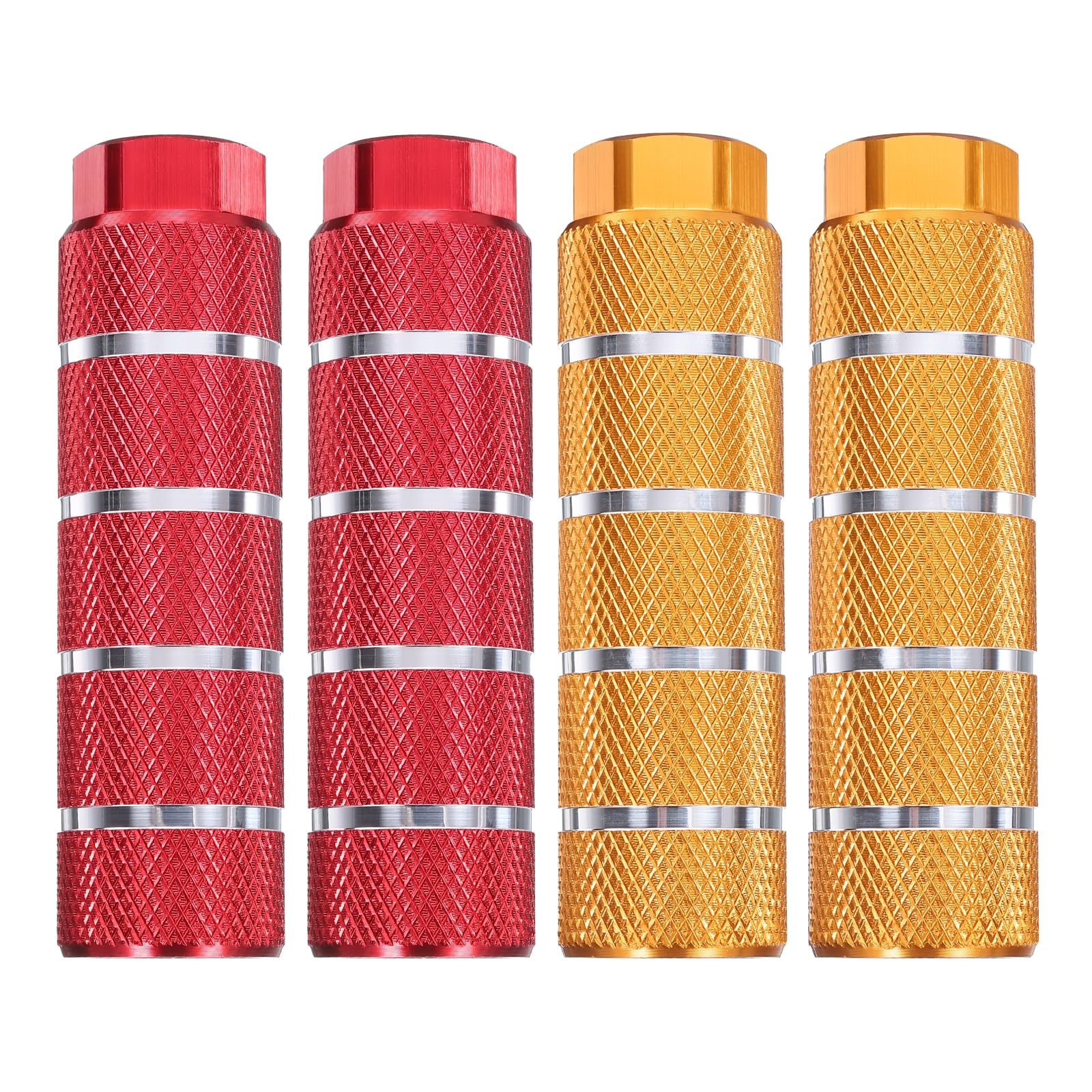 sourcing map 2 Pairs Bike Pegs Aluminum Alloy Rear Stunt Pegs Anti-Skid Stripe Back Seat Stands Fit 3/8" Axles for Mountain Bike, Red & Yellow