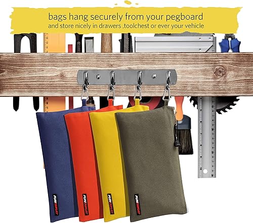 Miniatura 6 de Paquete de 8 bolsas de herramientas de lona con cremallera, bolsa de herramientas resistente con mosquetón, organizador de almacenamiento multiusos