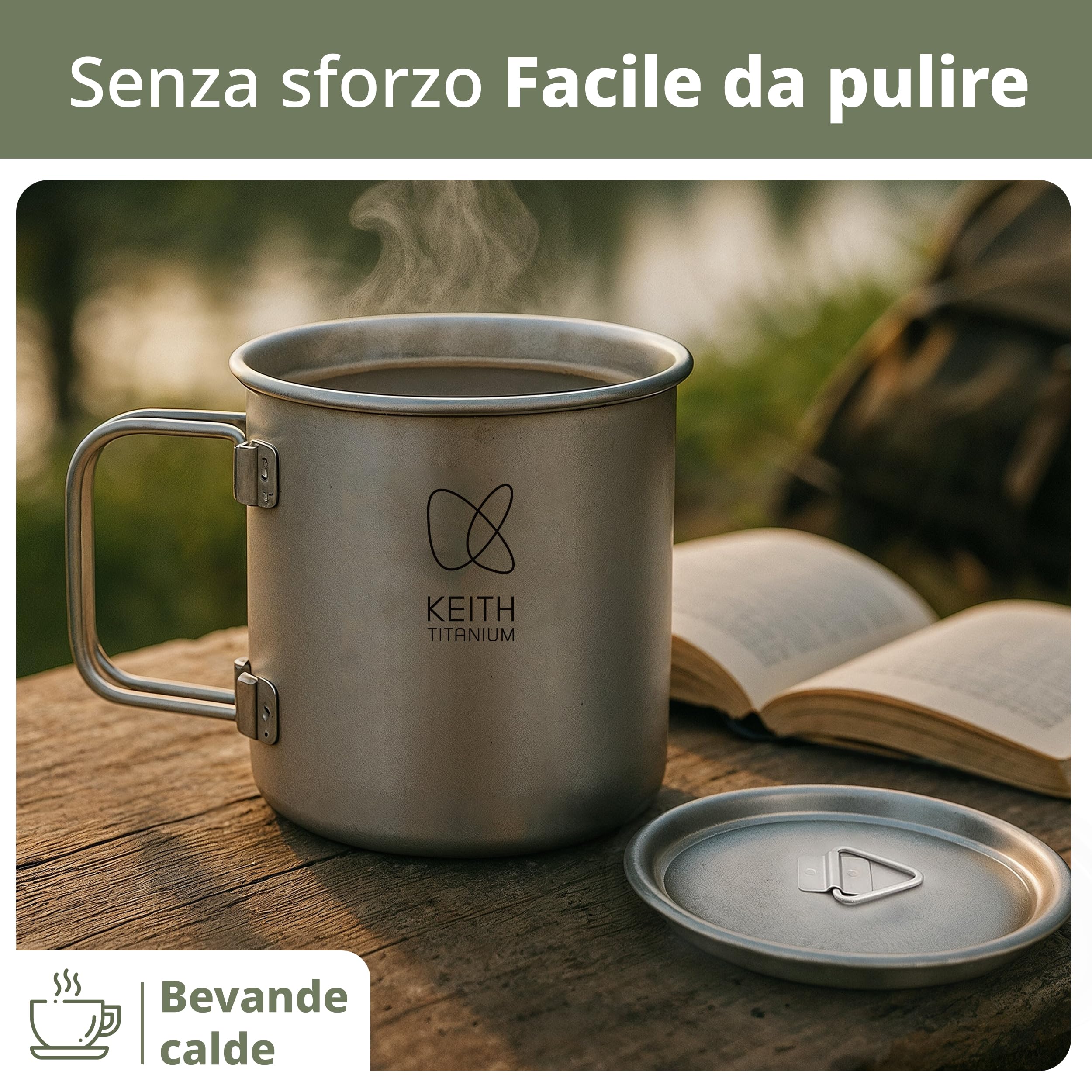 Tazza da viaggio originale Moto Guzzi con manico a moschettone acciaio