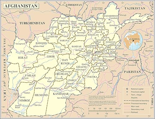 Miniatura 1 de Palmetto Posters Póster laminado 24x31: mapa político y administrativo detallado grande de afganistán con carreteras ciudades y aeropuertos