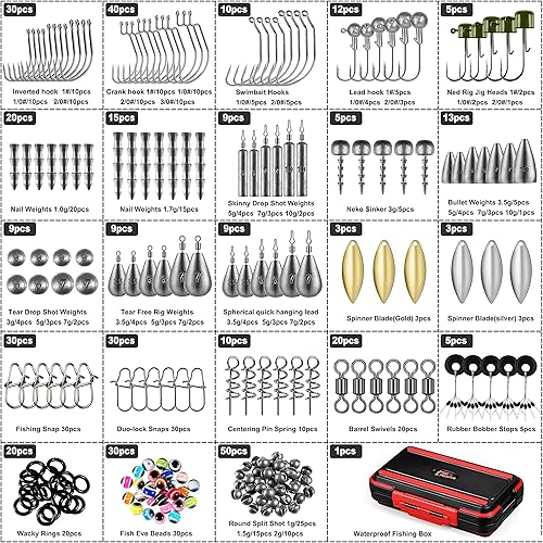Miniatura 26 de PLUSINNO Kit de accesorios de equipo de pesca, 253/387 piezas, caja de aparejos de pesca con aparejos incluidos, anzuelos de pesca, plomos de pesa