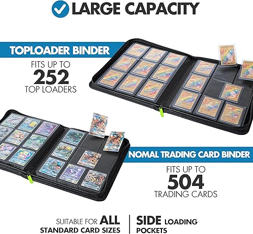 Miniatura 4 de FunGuys Carpeta de tarjetas prémium con forro de gamuza, 9 bolsillos por página, capacidad para 504 tarjetas, cubierta resistente al agua, diseño de