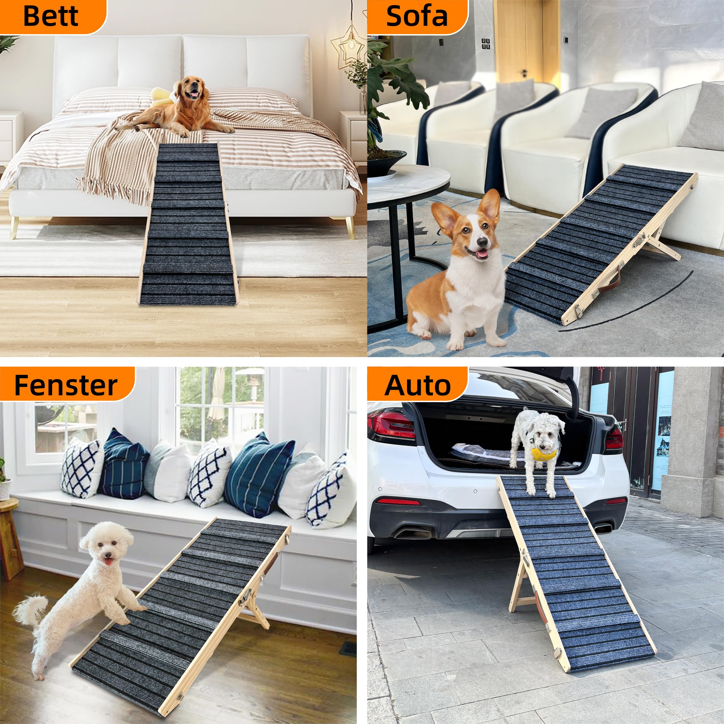 Hundrampe –rutschfest–extrabreite auffahrrampe，fhunderampe Auto klappbar mit Nahtloser Verbindung zur Plattform–belastbar bis zu 50kg – verstellbar,Sofa, Bett,Auto für Kleine Hunde(L)