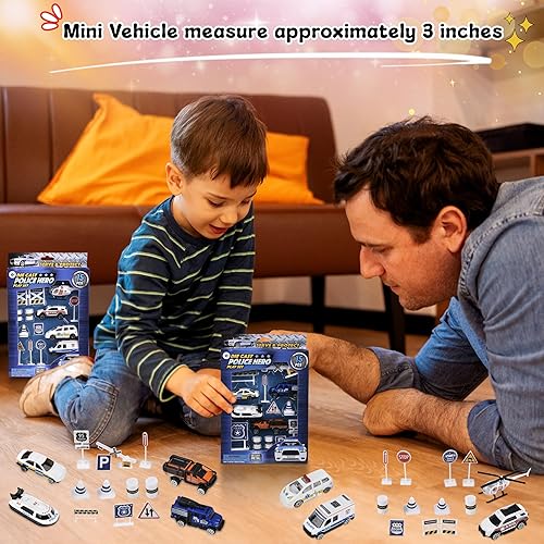 Miniatura 5 de Forest & Twelfth - Juego de 2 15 piezas de mini coche de policía fundido a presión para niños y niños pequeños, promueve el juego creativo de