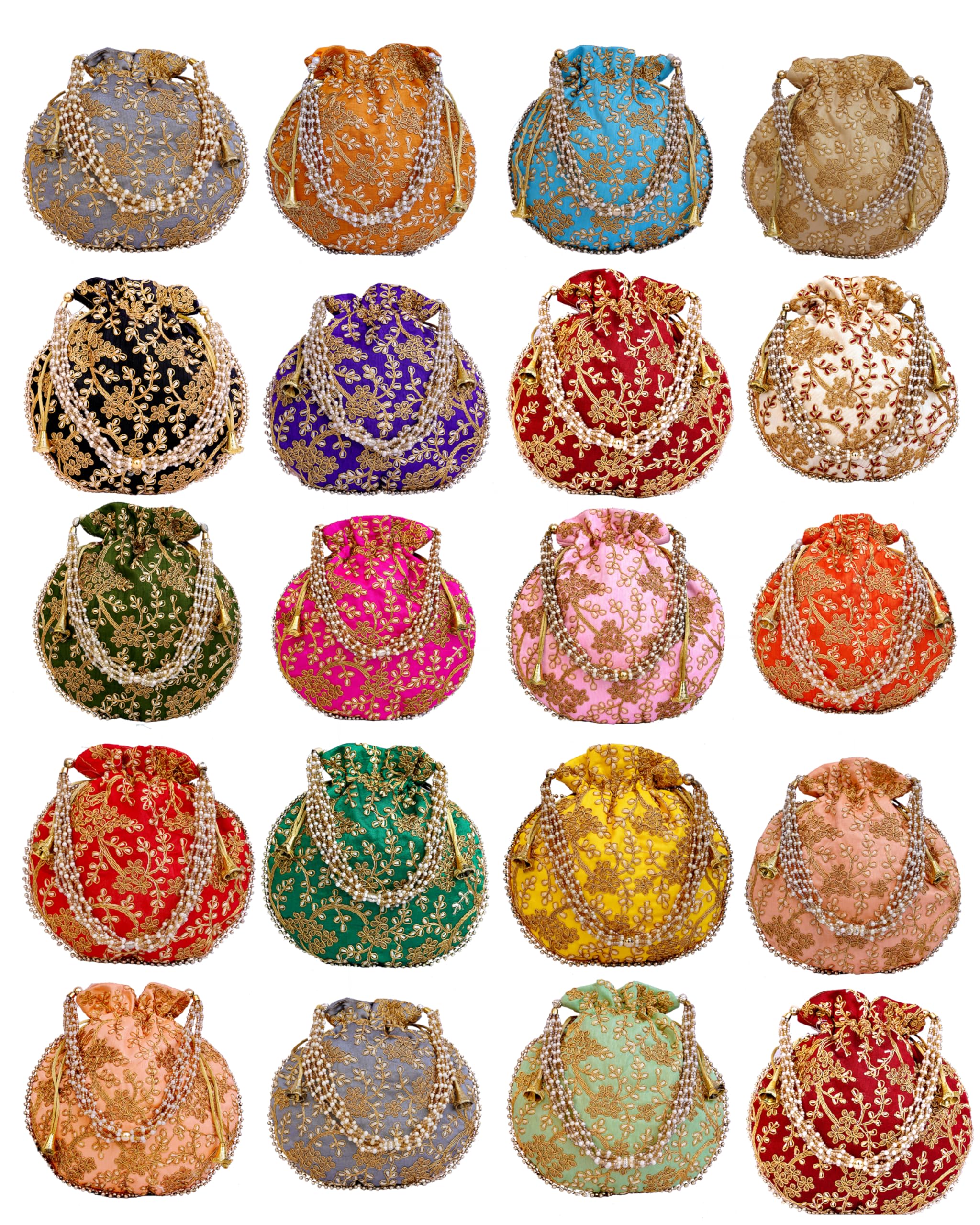 Women potli Bags for Designer Ethnic Wedding Bridal Stylish Handcrafted Embroidered Festive Luxury Handbags with Pearl Work Floral Modern Bag Designs Multicolor set of 20-image-45