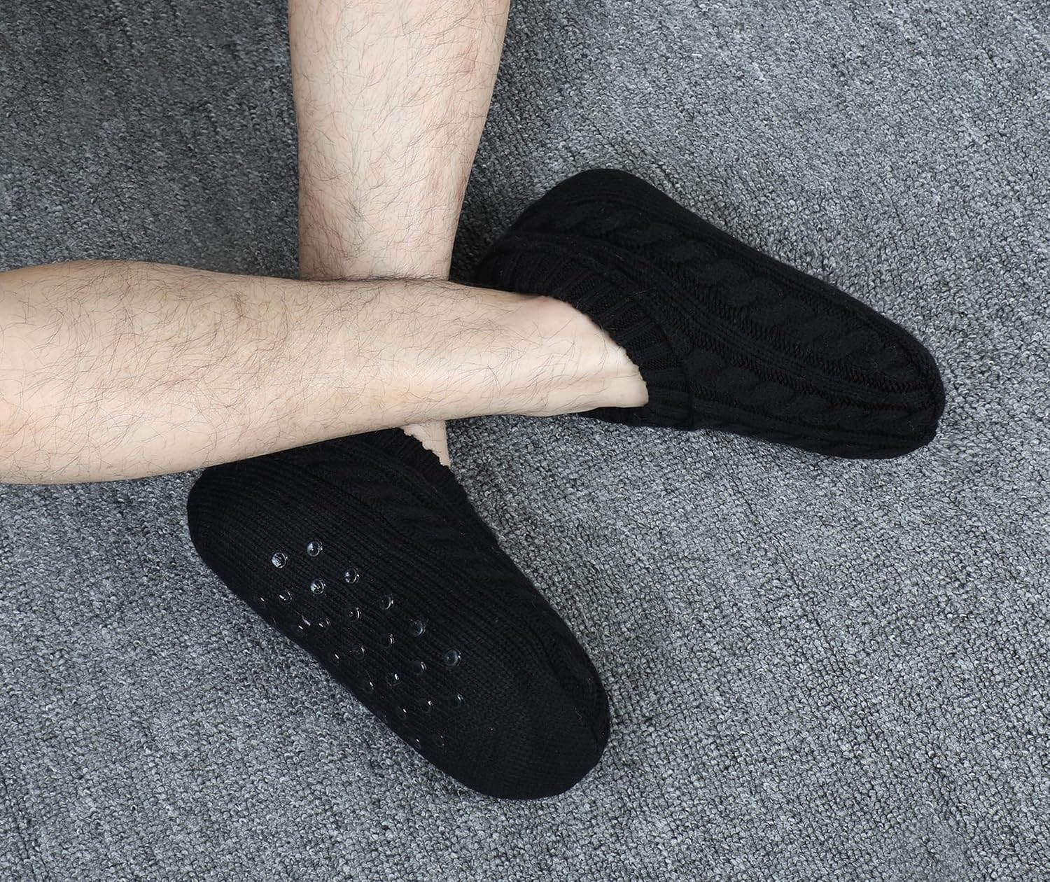 Panda Bros Men’s Fleece-Lined Slipper Socks, Non-Slip Gripped House Socks