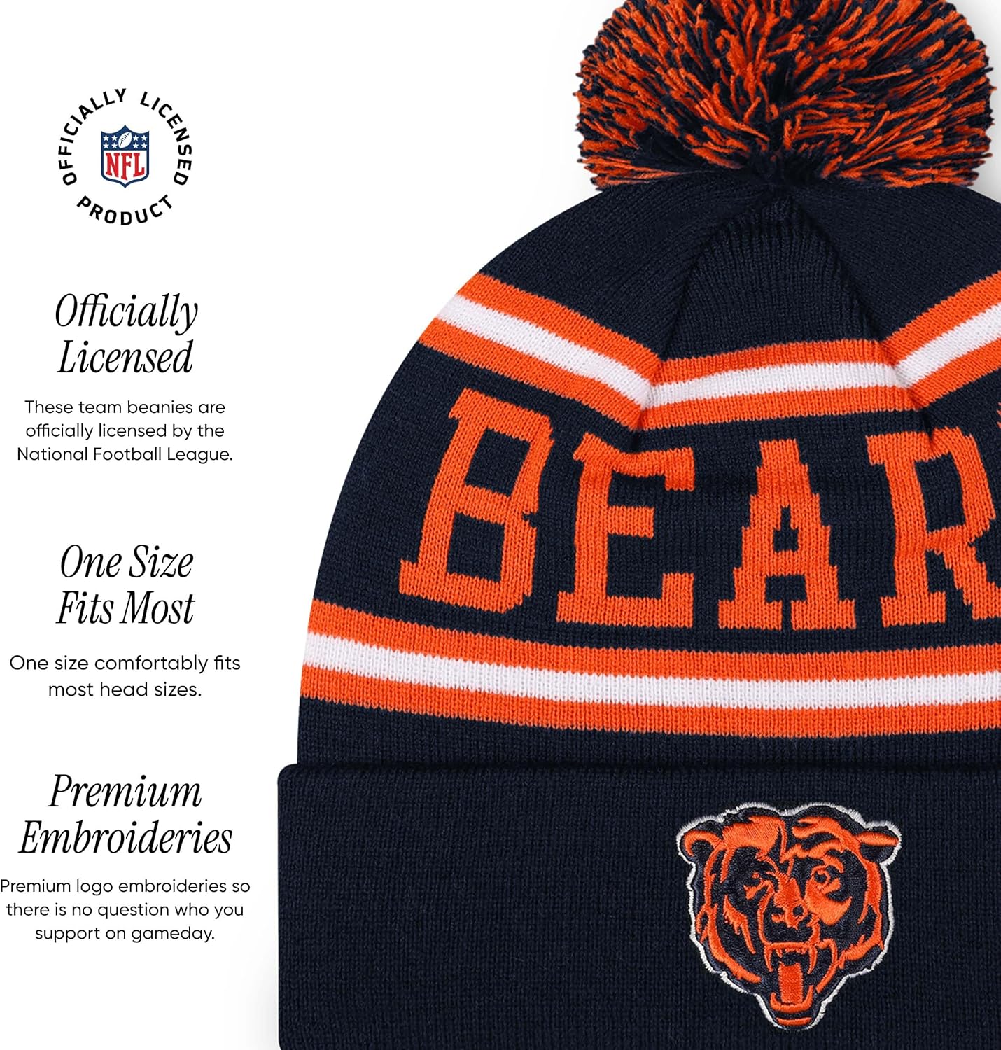 FOCO NFL Unisex-Adult NFL Team Logo Stripe Pom Beanie Hat - Image 4