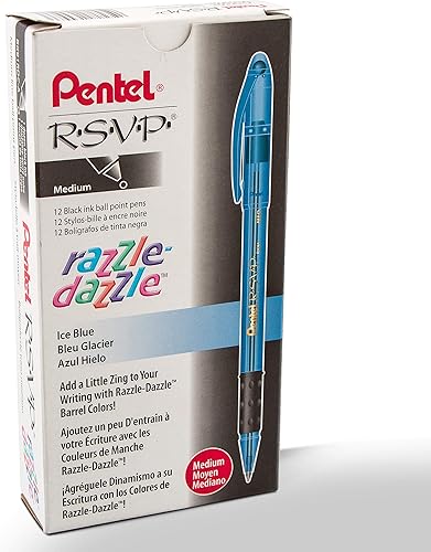 Pentel RSVP Razzle-Dazzle - Bolígrafo de línea media barril azul tinta negra caja de 12 BK91RDC-A