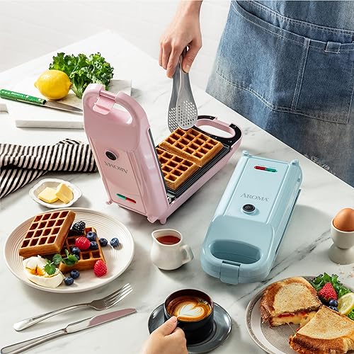 Miniatura 6 de AROMA Swap & Flip Waffle Maker con platos extraíbles prensa Panini 3 en 1, mini máquina para hacer donas y wafflera
