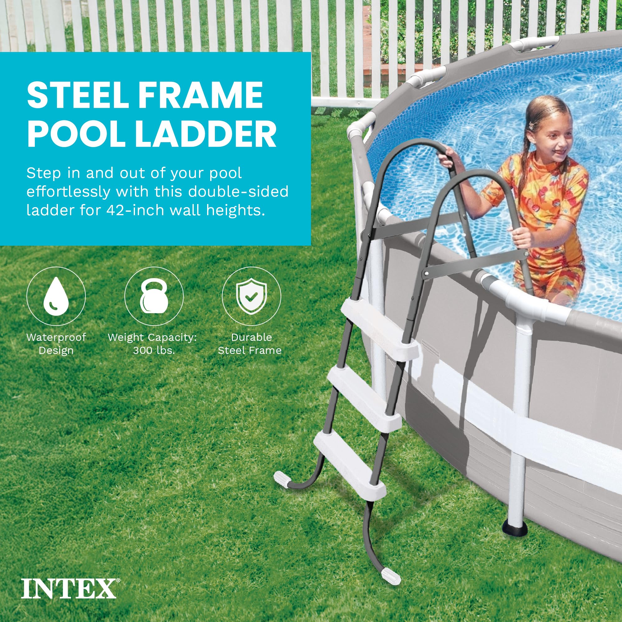 Intex Échelle de Piscine Hors Sol avec Cadre en Acier pour 42 piscines de Hauteur Murale
