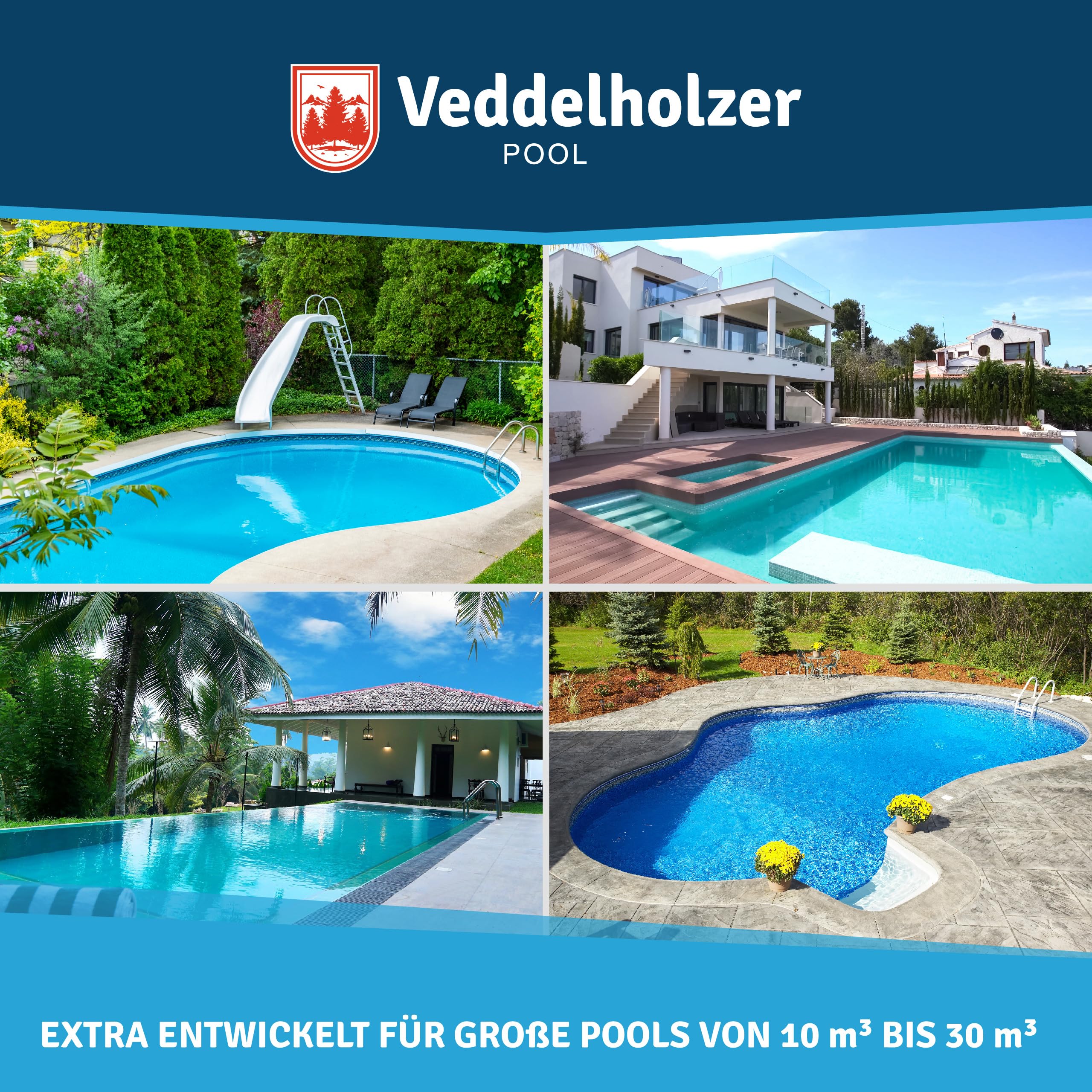 Veddelholzer 5 kg Multitabs 5 in 1 Chlortabletten für Pool als 20g Tabletten für Pools von 10 m³ bis 30 m³Pool Zubehör für Pools langsam lösliche, langzeit Chlor Tabletten