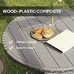 Outsunny 35.4" Outdoor Wicker Dining Table, PE Rattan Patio Furniture with Wood-Plastic Composite Top, Metal Frame Round Garden Table for Balcony, Garden, Grey
