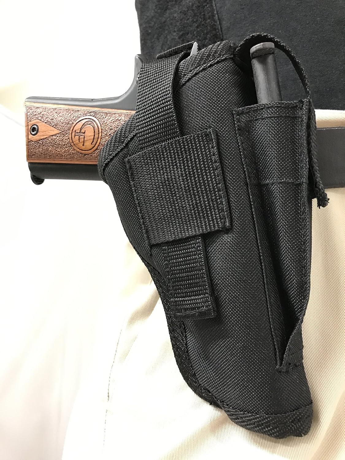 Gun Holster fits Auto Ordnance 1911 Black Nylon Ambidextrous Use Left or Right Hand Built in Magazine Holder Adjustable Retention Strap Gun Slinger Holster