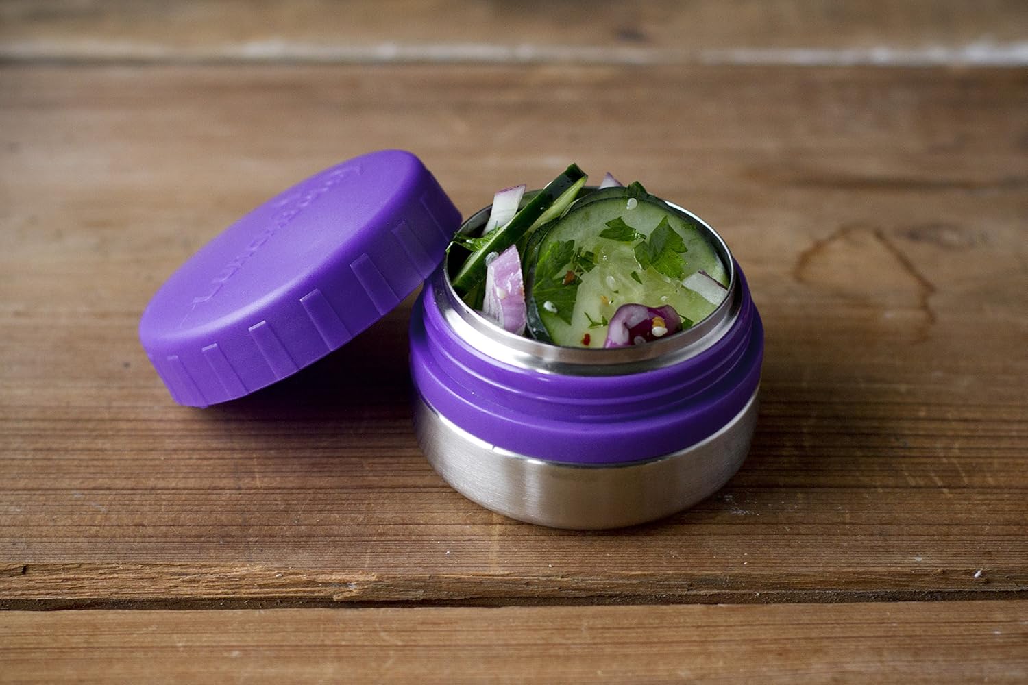 LunchBots Rounds Leak Proof 4 oz. Stainless Snack Container Jar, Set of 2, Purple Lids - Image 9