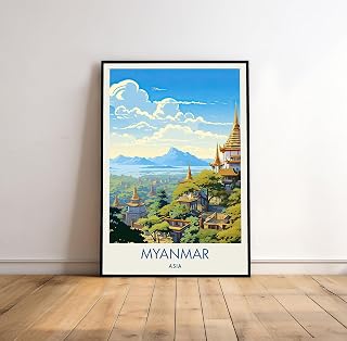 Myanmar Poster, Burma Poster, Myanmar Art, Myanmar Print, Travel Poster, Travel Art, Cityscape Painting, Wall Décor #3
