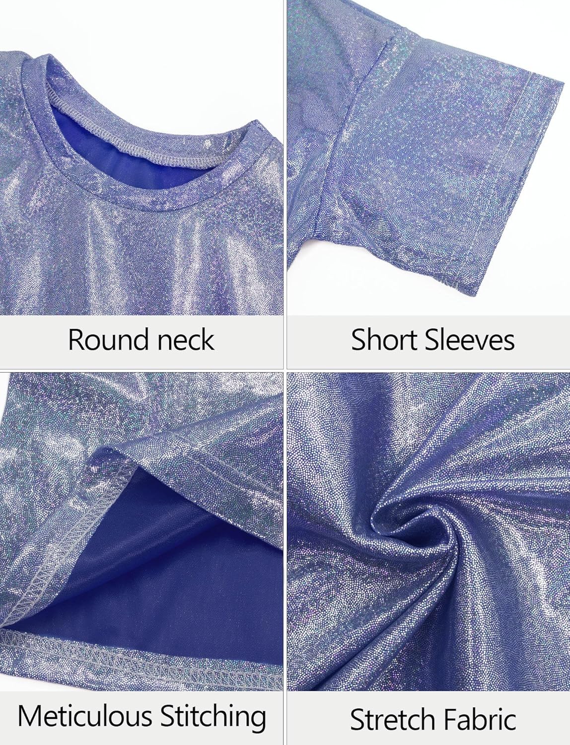 Happy Cherry 2Pcs Kids Girls Shiny Metallic Short Sleeve Crop Top with Pleated Skirt Set Dancewear Performance Costumes - Image 5