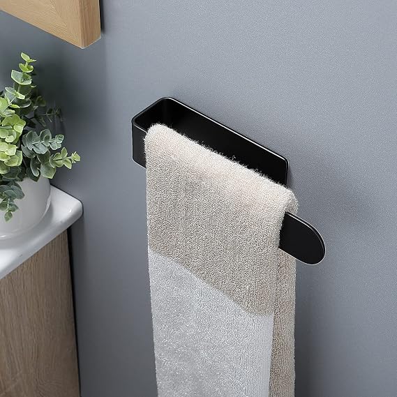 Taozun Towel Holder Towel Bar - Black Face Towel Holder Self Adhesive Towel Ring for Bathroom, Stainless Steel