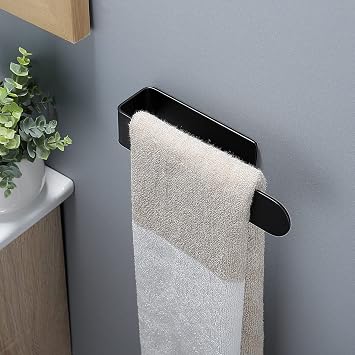 Taozun Towel Holder Towel Bar - Black Face Towel Holder Self Adhesive Towel Ring for Bathroom, Stainless Steel