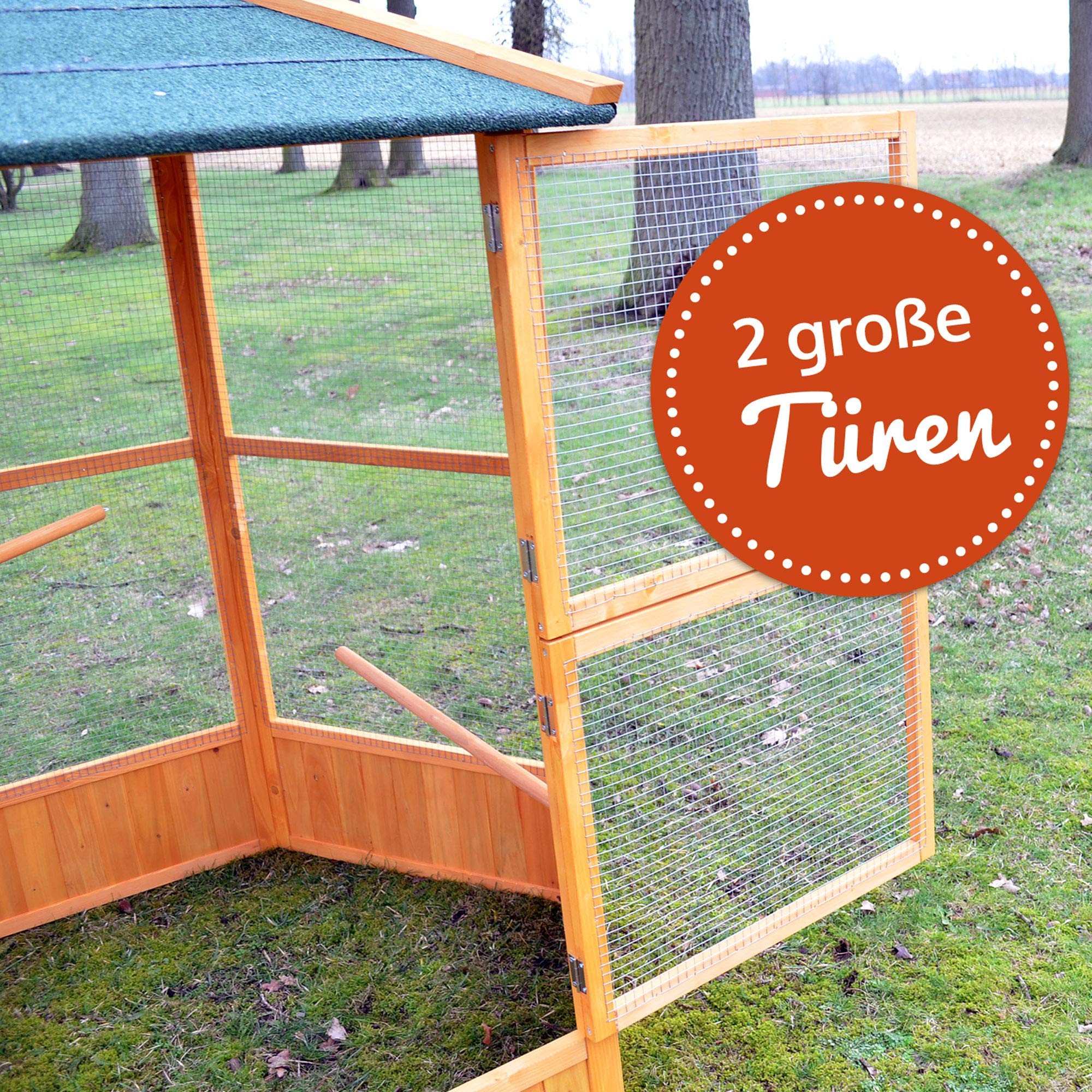 zooprinz Vogelkäfig aus Holz – Vogelvoliere mit Sitzstangen | Vogelkäfig aus Vollholz und verzinktem Draht – mit Sitzstangen für Vögel, Garten, Balkon & Terrasse