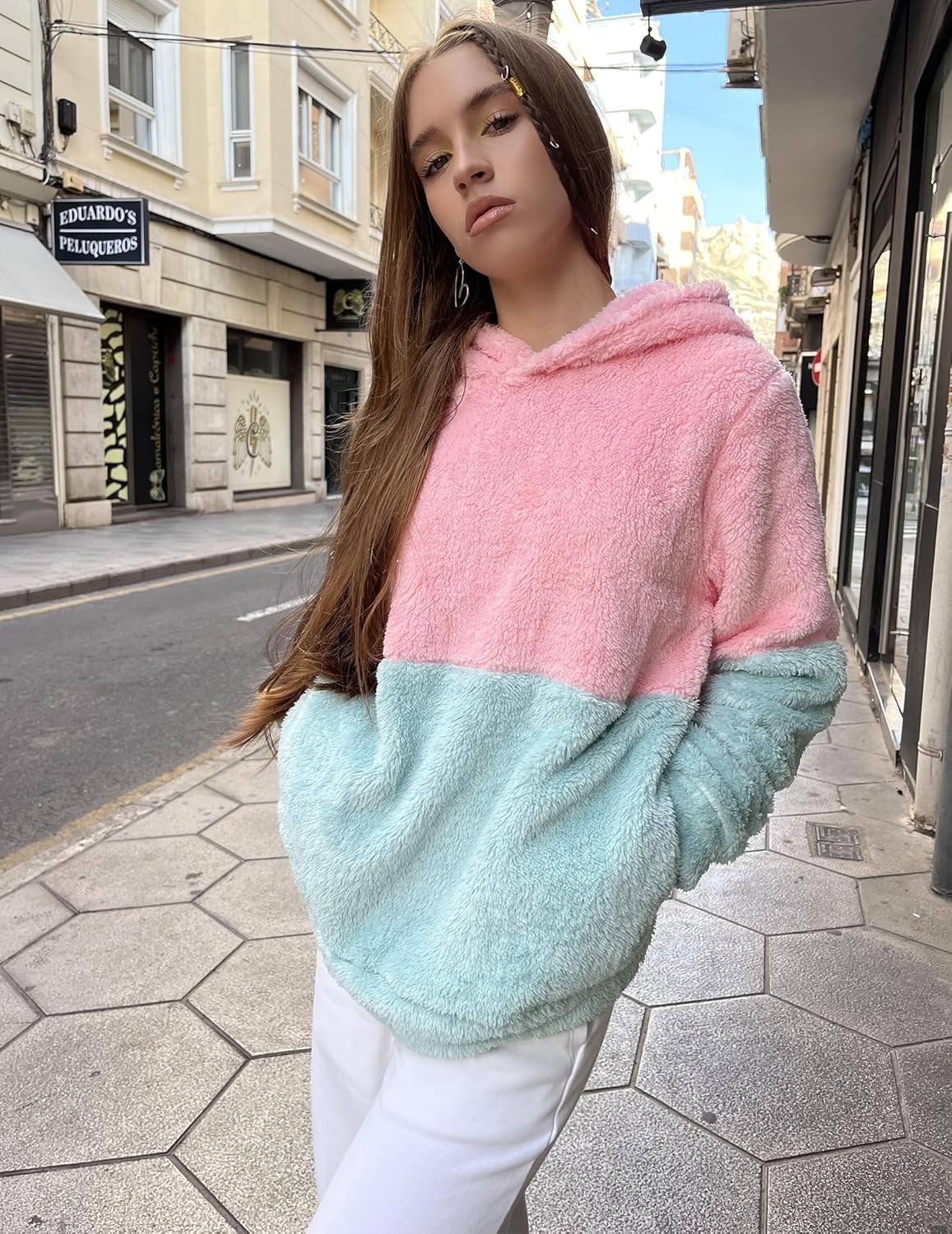 Arshiner Girls Fuzzy Fleece Hoodies Casual Sweatshirt Sherpa Pullover with Kangaroo Pockets - Image 4