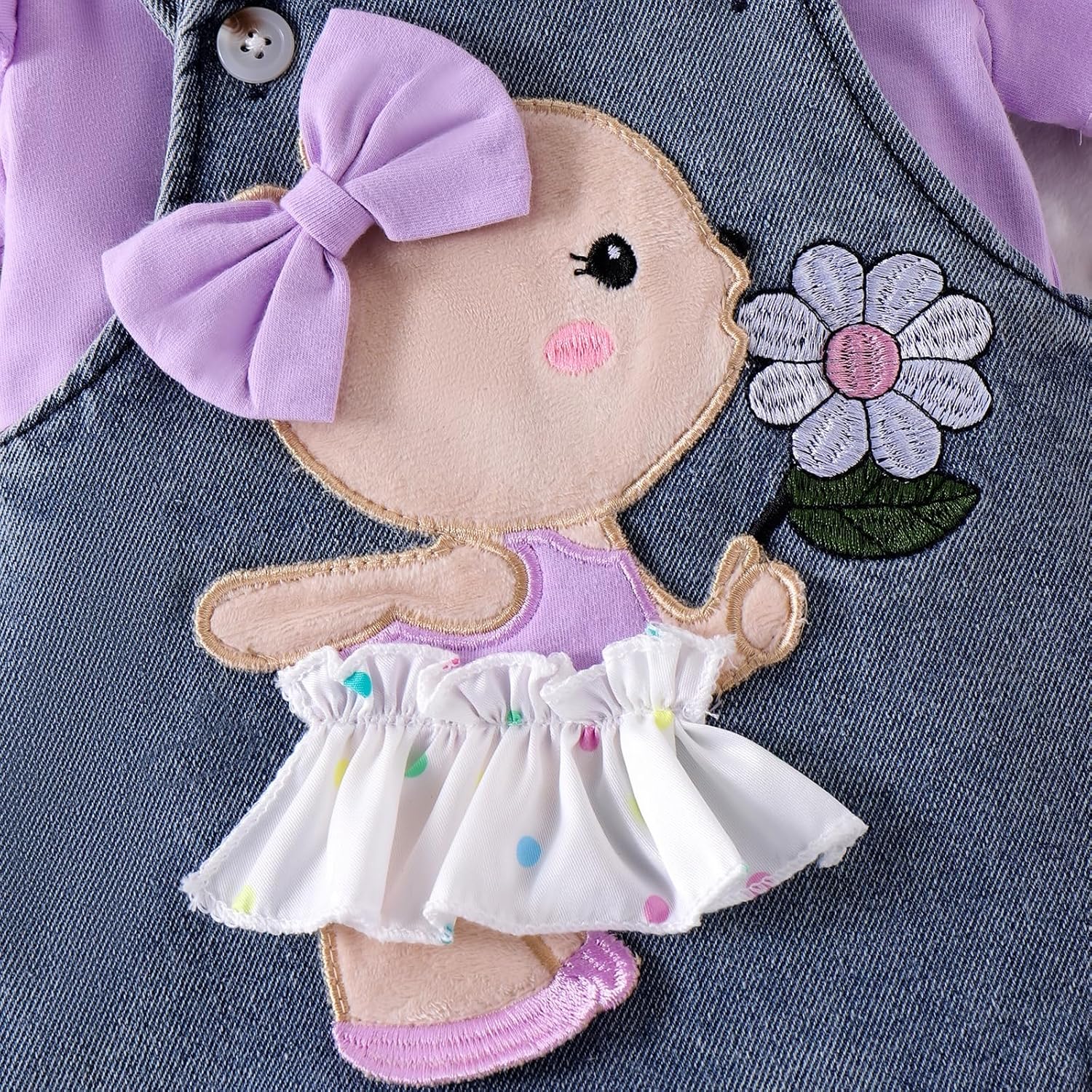 Baby Girl Clothes Newborn Baby Girl Romper Ruffle Short Sleeve Cute Bear Cartoon Jeans Skirt Outfit Set 0-18 Months - Image 5