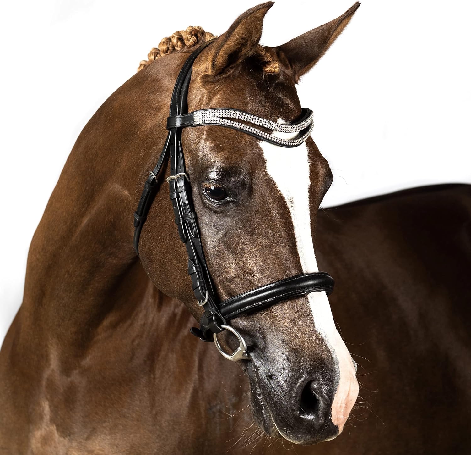 Flexible Fit Equestrian Black Dedication Leather Snaffle Horse Bridle with