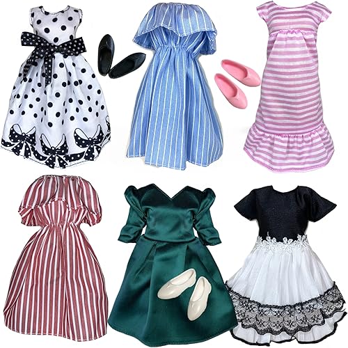 Conjunto de ropa de muñeca de 11.5 pulgadas, paquete de 5 vestidos y zapatos para muñecas con curvas