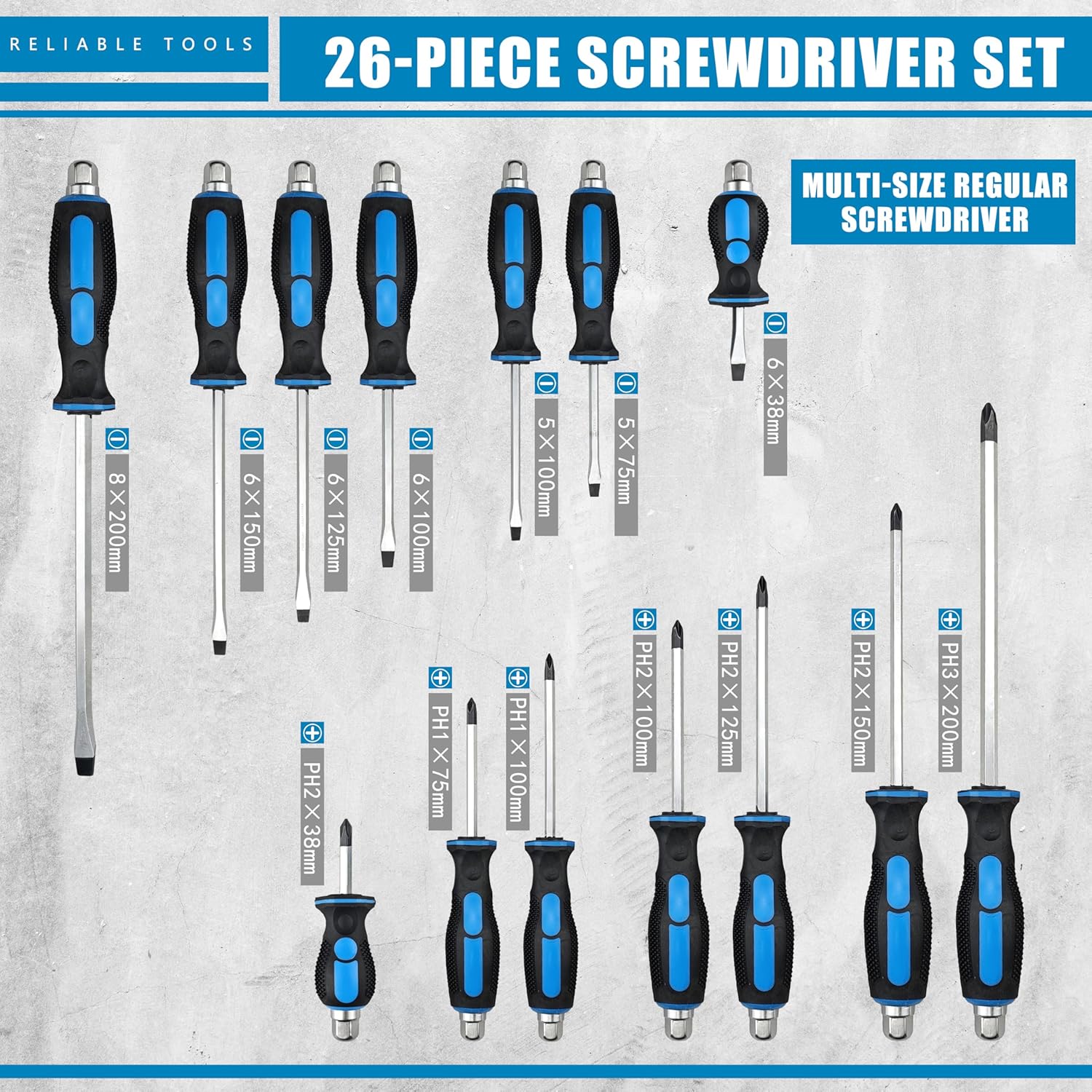 26-Piece Magnetic Screwdriver Set, T-Handle Allen Wrench Set with Ball End, Heavy Duty Screwdriver Set Go-Thru Steel Blades, High Torque 7 Phillips & 7 Flat Head Tips Screwdrivers Set with Case