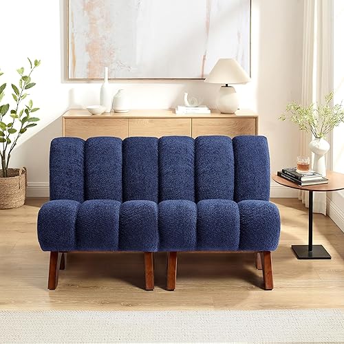 Miniatura 29 de Art Leon Silla decorativa moderna, sofá modular de tela sherpa, silla individual sin brazos con patas de madera para sala de estar, dormitorio,