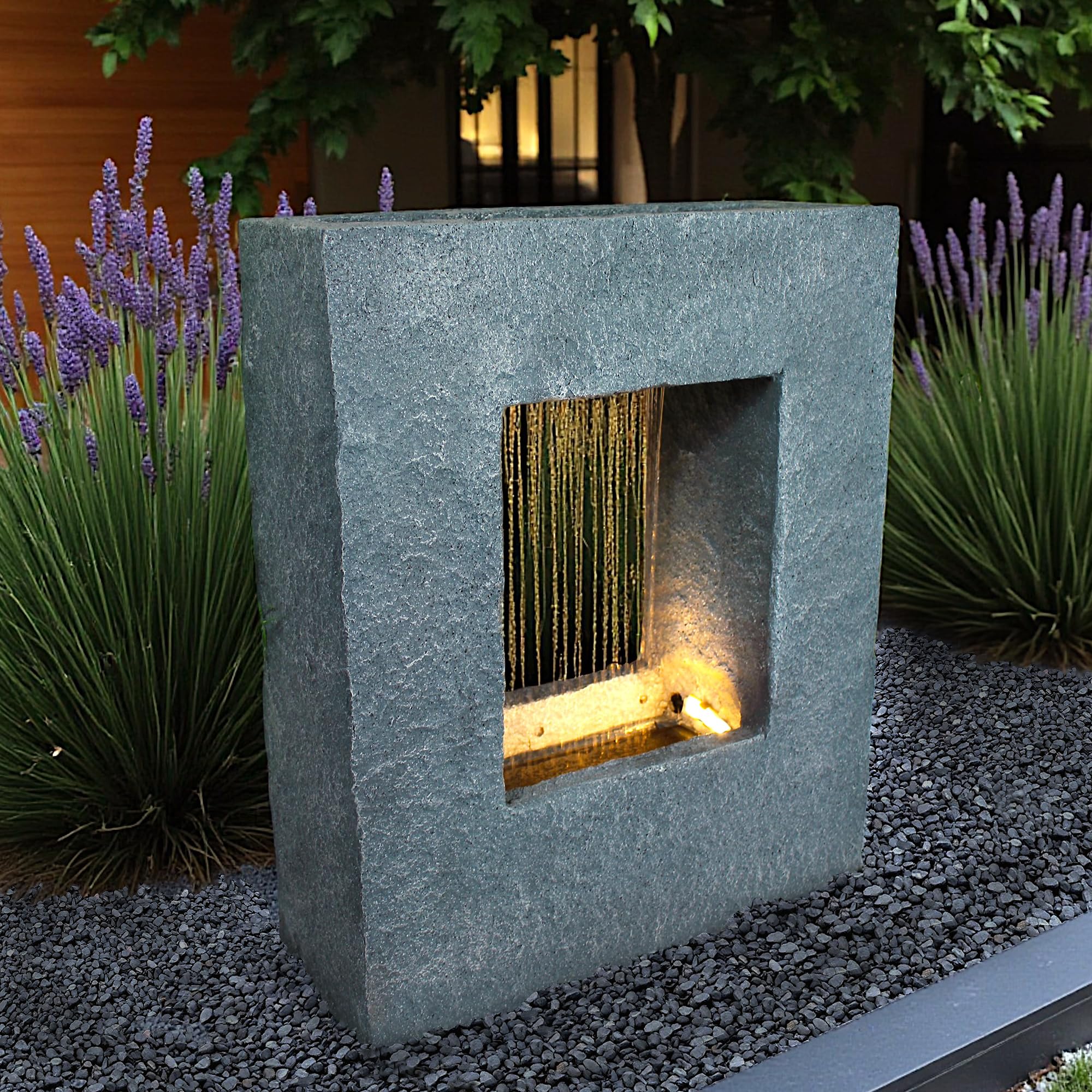 Gartenbrunnen Gartenbrunnen mit LED Beleuchtung – Steinoptik, 65x53 cm