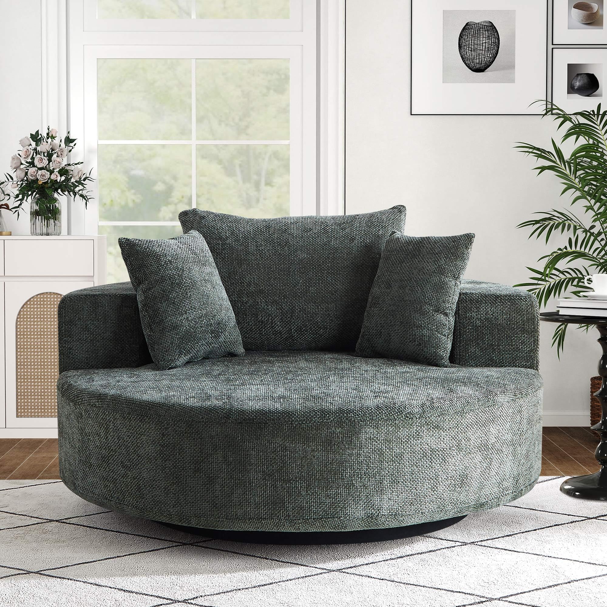 Amazon.com: SLEERWAY 55"W Oversized Swivel Accent Chair, Large Barrel ...